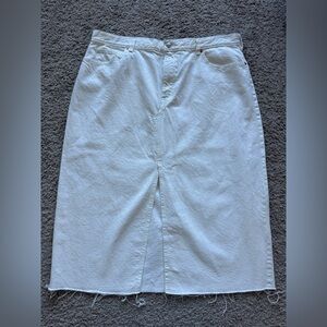 Mango White Distressed Denim Midi Skirt